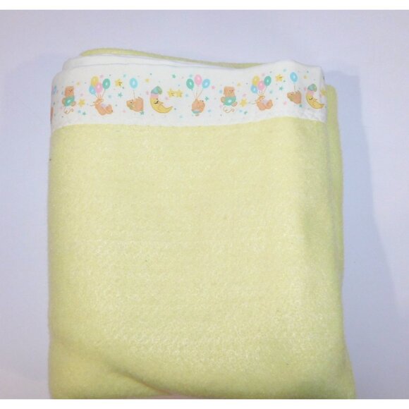 VTG Bunny Esmond Yellow  Baby Crib Blanket Satin Bear Trim UNUSE 36" x 43" - Picture 2 of 8
